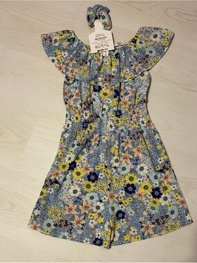 Knitworks Blue Floral Off-Shoulder Romper with Headband